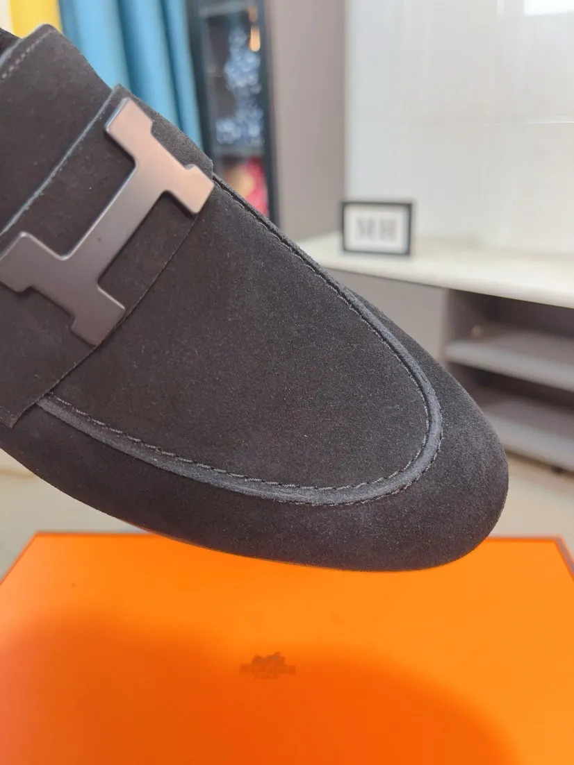 Men's shoes 💰560🌹🌹Niuli "HERMES" Hermès business leather shoes, original factory configuration, original imported cowhide upper + luxury hardware logo + fully imported original customized cowhide lining, sole: rubber wear-resistant outsole, difficult craftsmanship, original factory follow-up goods, 🔍🔍high quality code number: 38-44 45 can be customized